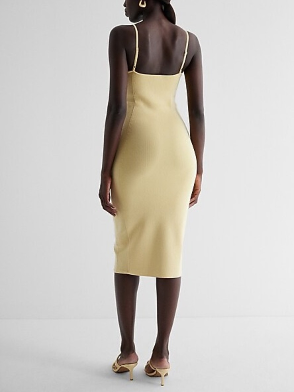 Express Ribbed High Square Neck Midi Sweater Dress - Picture 3 of 16